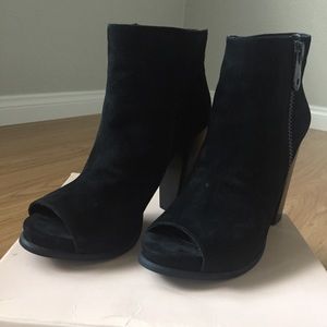 BCBG black suede platform booties